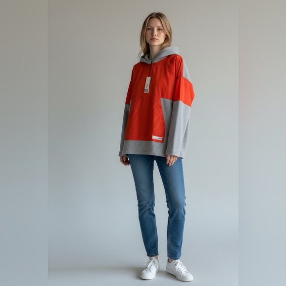 WE-AR4 Women's Red and Gray Mixed Up Hoodie - Picture 2 of 5